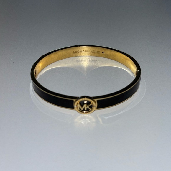Michael Kors Enamel MK Logo Bangle Bracelet - Gold/Black - Picture 1 of 6